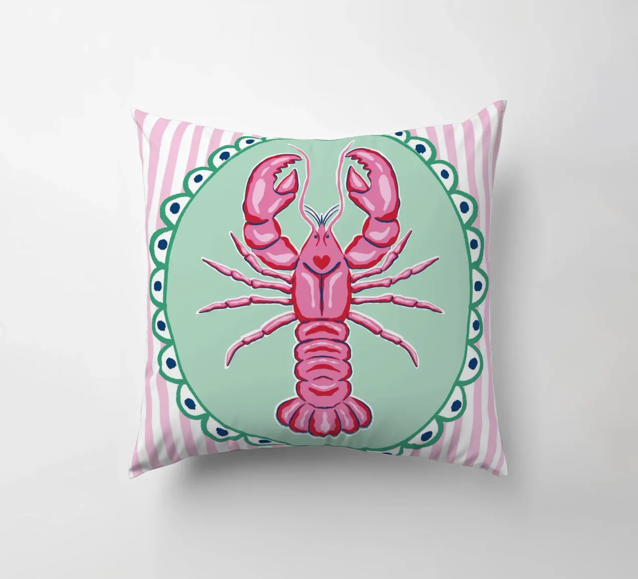Preppy lobster - pink and green decorative cushion by Vivdesign