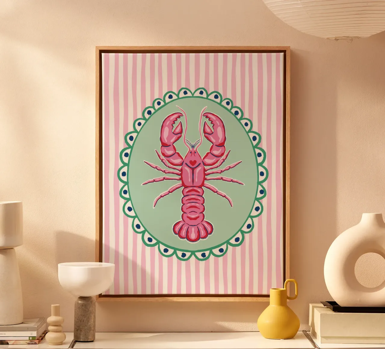 Preppy lobster - pink and green canvas by Vivdesign