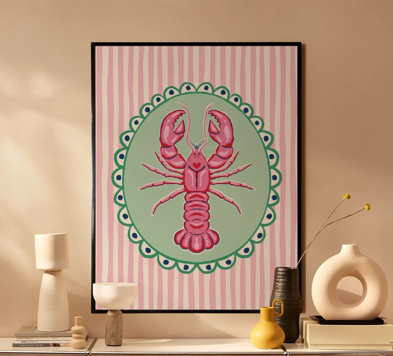 Preppy lobster - pink and green poster by Vivdesign