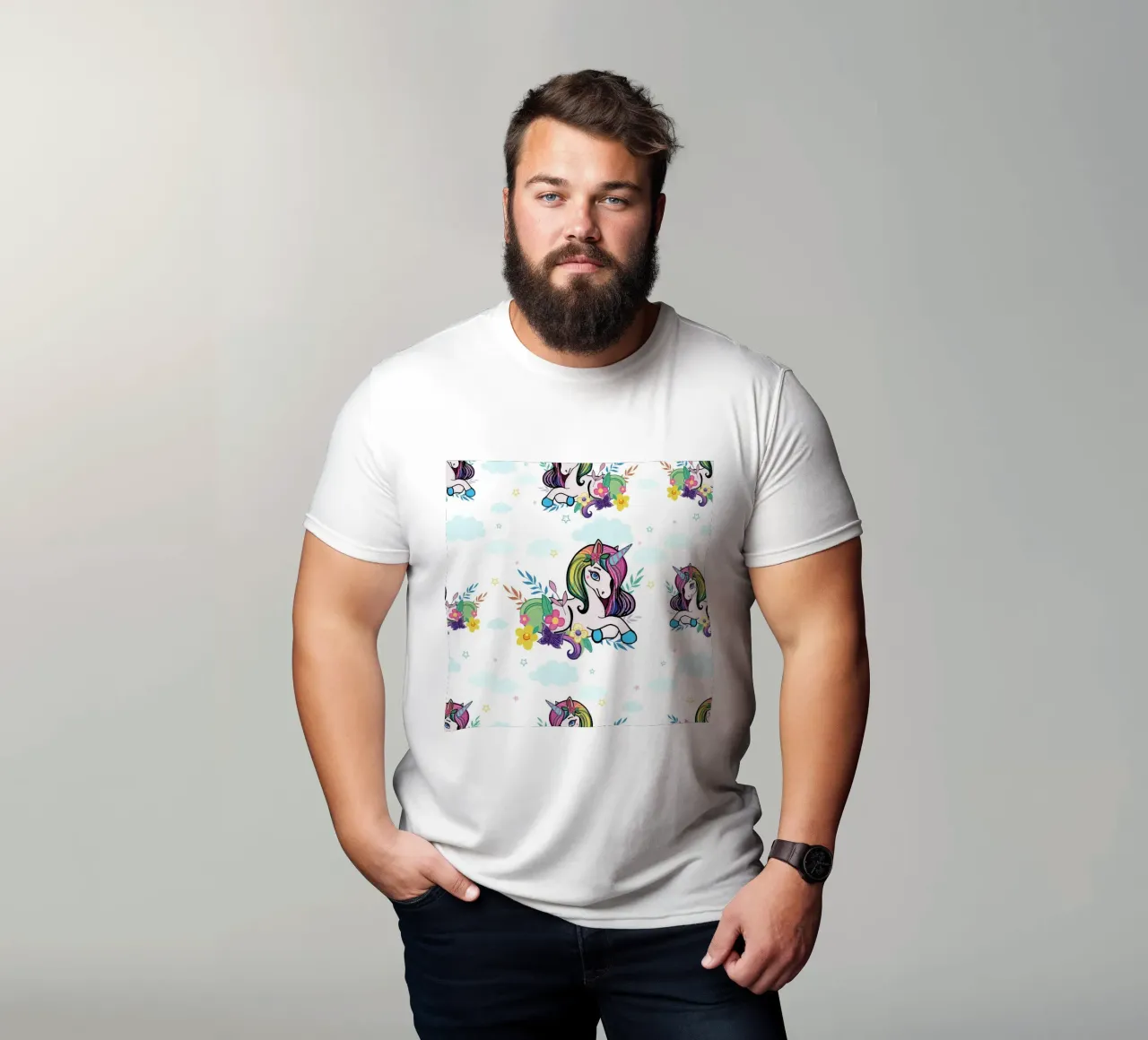 Unicorn pattern with flowers t-shirt by gulsengunel