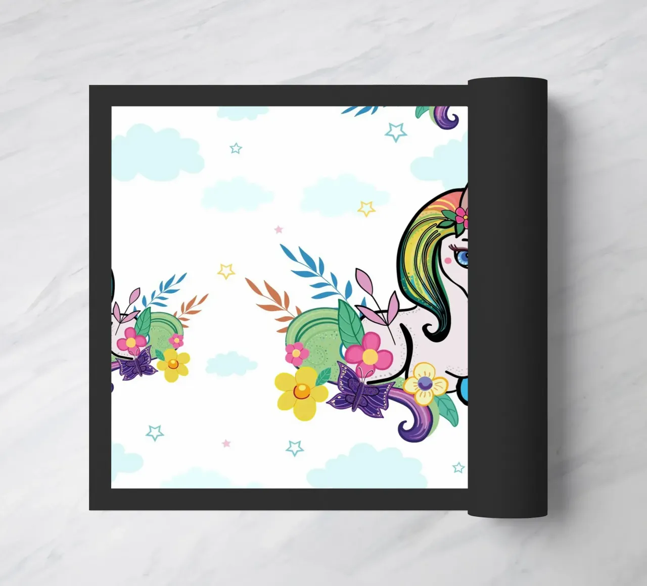 Unicorn pattern with flowers doormat by gulsengunel