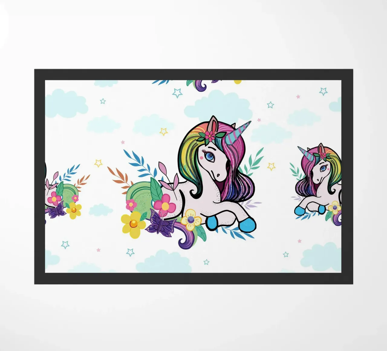 Unicorn pattern with flowers doormat by gulsengunel