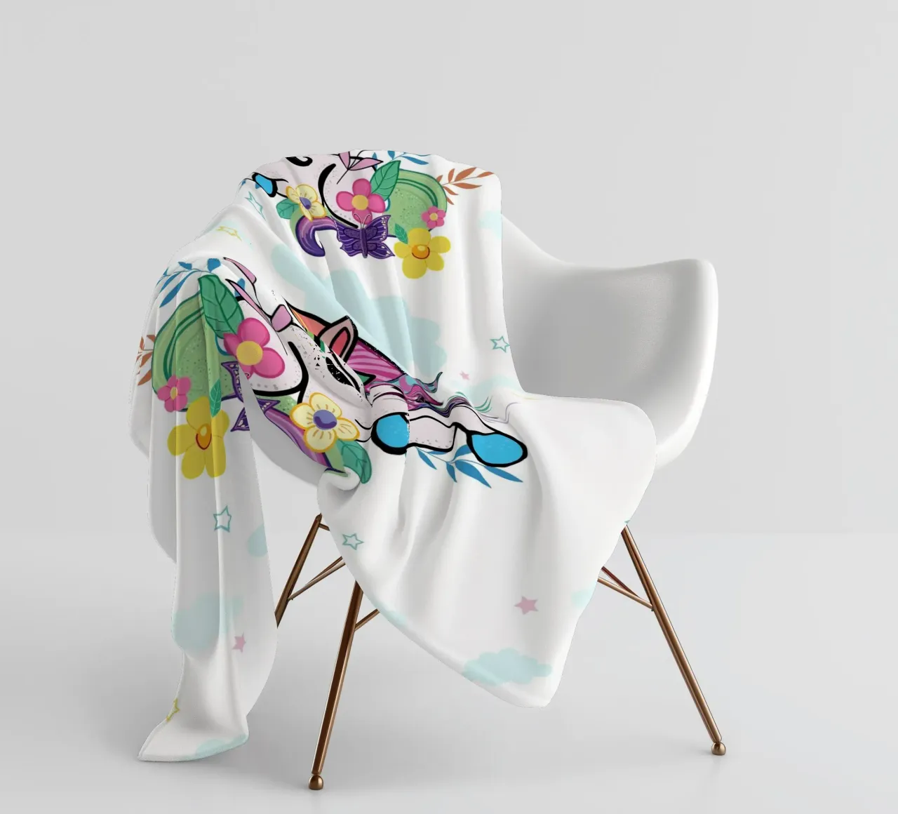 Unicorn pattern with flowers fleece blanket by gulsengunel
