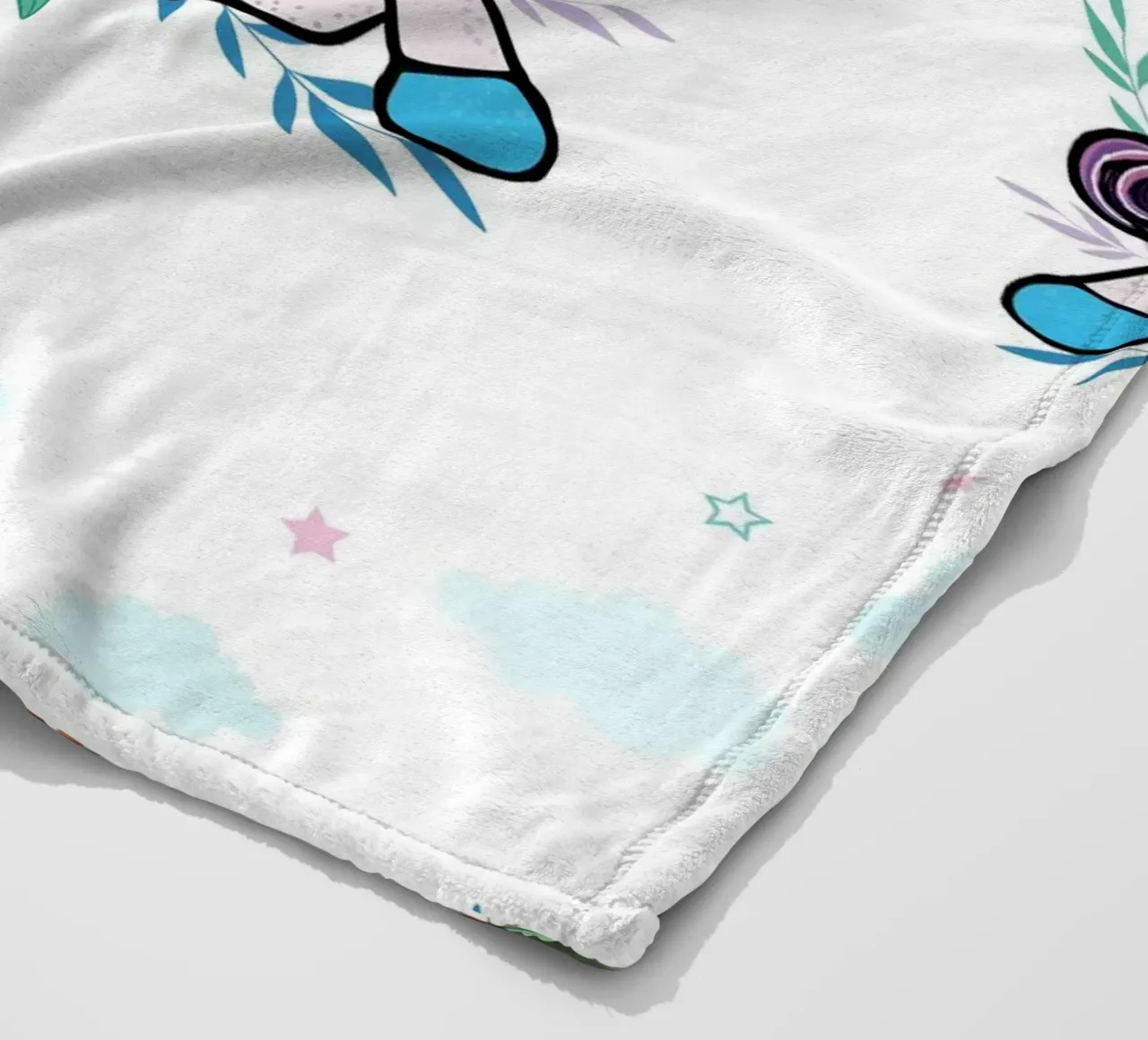 Unicorn pattern with flowers fleece blanket by gulsengunel