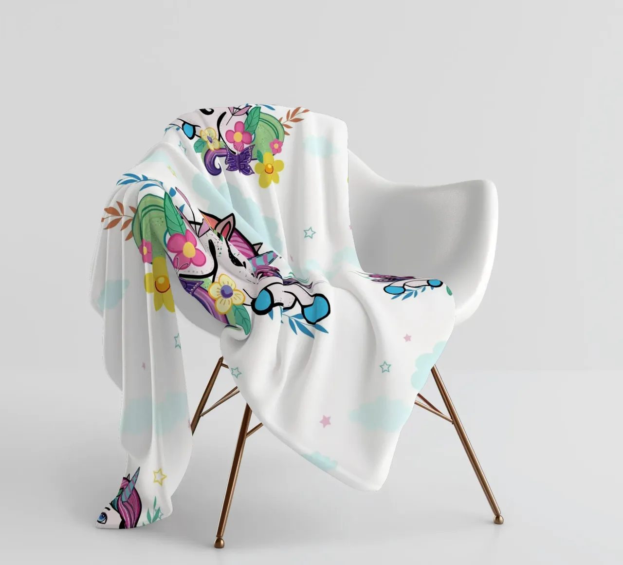 Unicorn pattern with flowers fleece blanket by gulsengunel