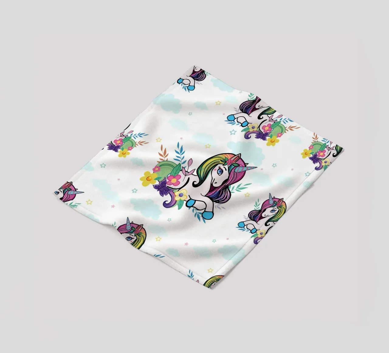 Unicorn pattern with flowers fleece blanket by gulsengunel