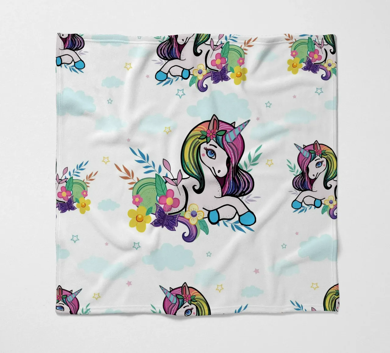 Unicorn pattern with flowers fleece blanket by gulsengunel