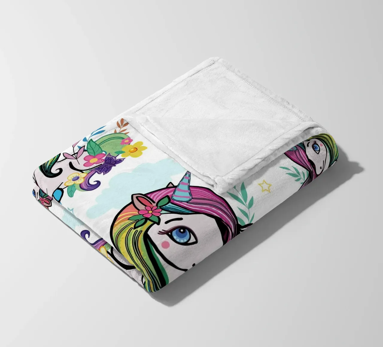 Unicorn pattern with flowers fleece blanket by gulsengunel