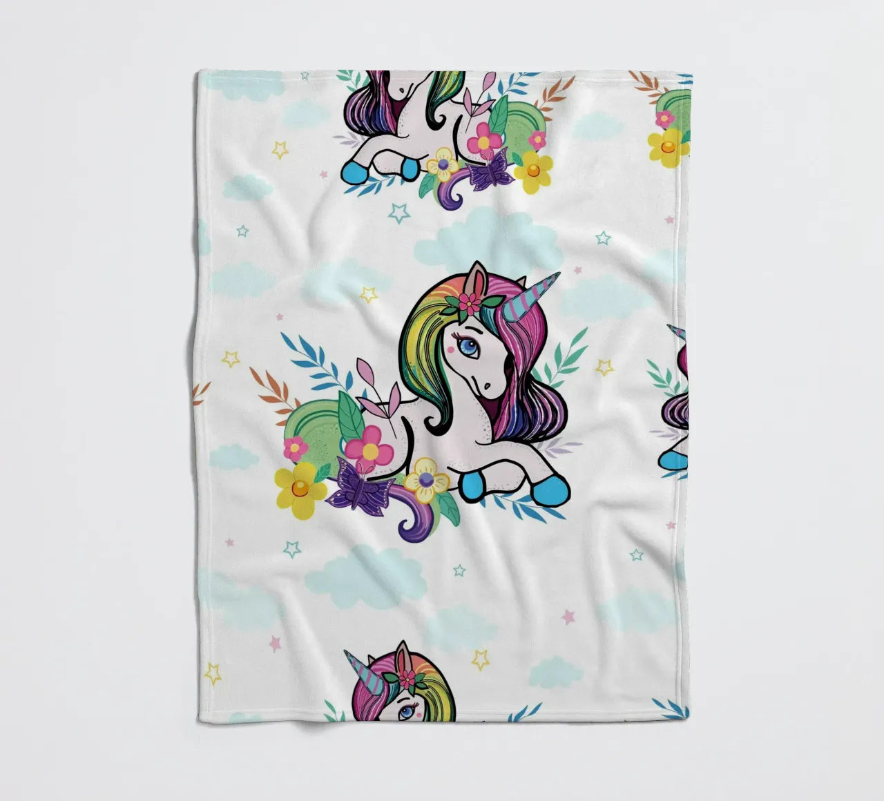 Unicorn pattern with flowers fleece blanket by gulsengunel