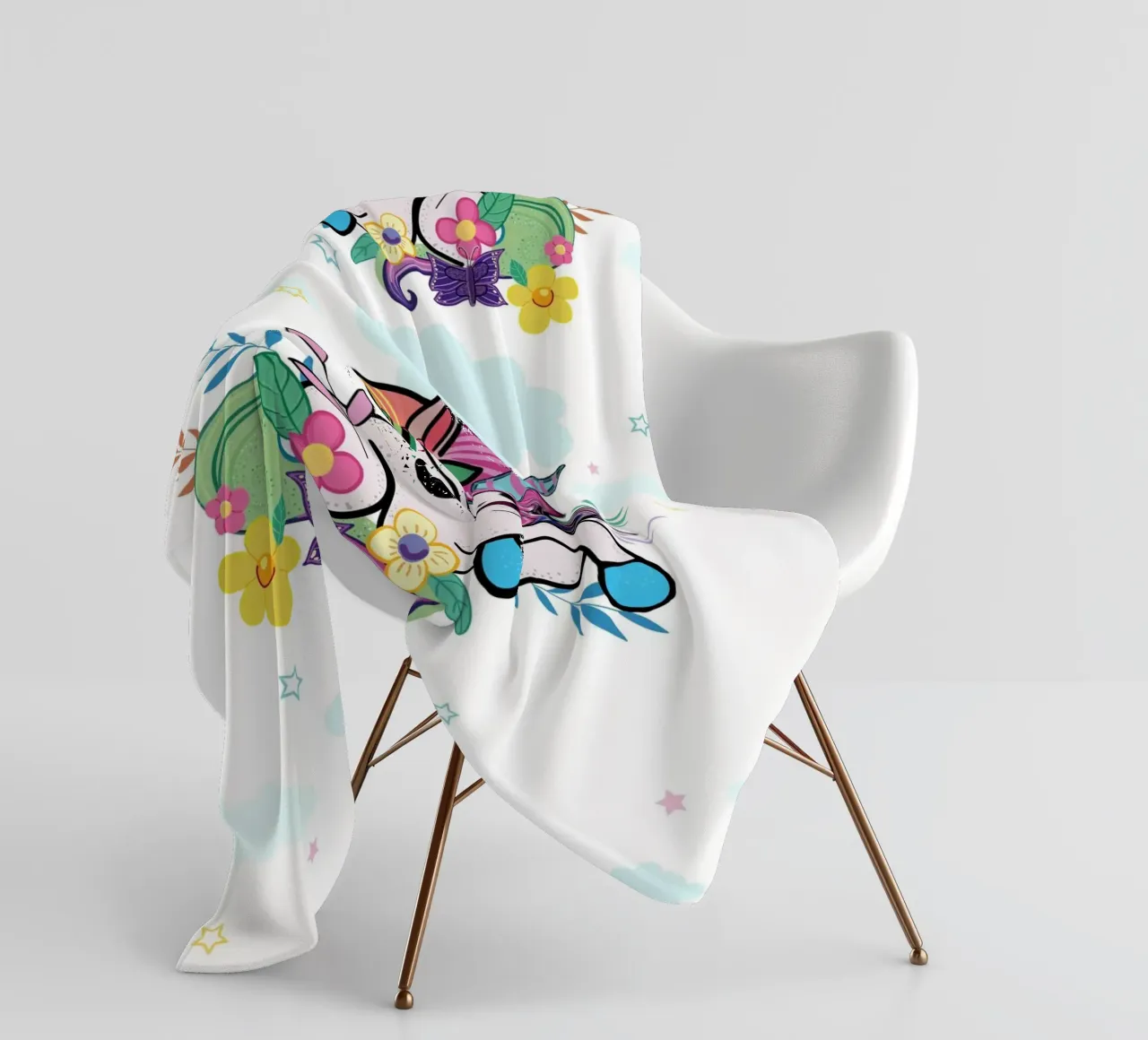 Unicorn pattern with flowers fleece blanket by gulsengunel