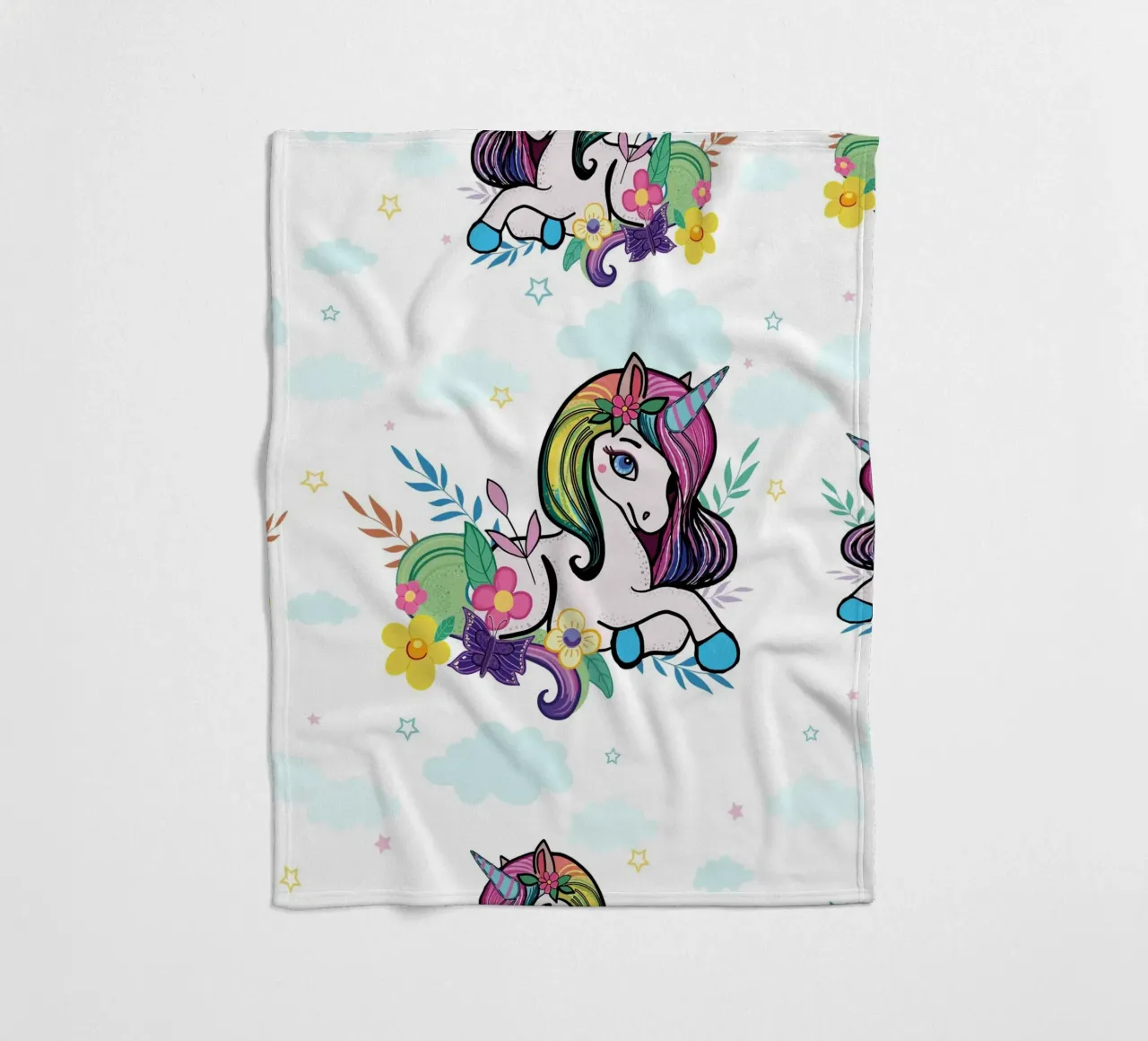 Unicorn pattern with flowers fleece blanket by gulsengunel