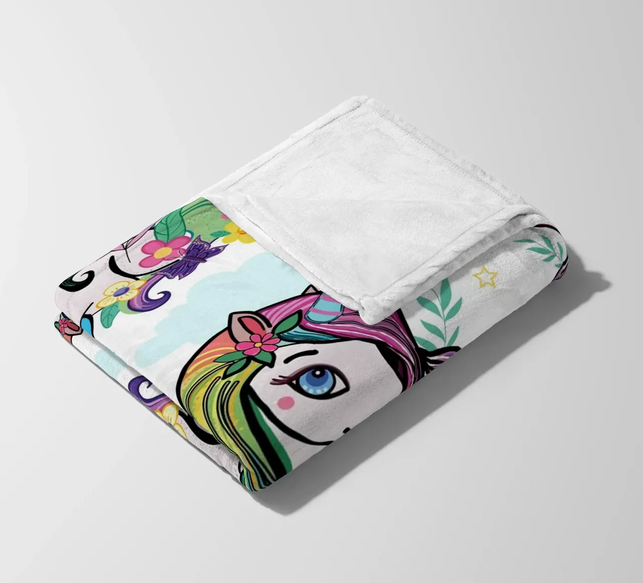 Unicorn pattern with flowers fleece blanket by gulsengunel