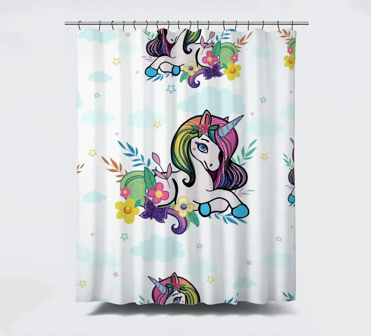 Motivo Unicorno con fiori tenda da doccia da gulsengunel