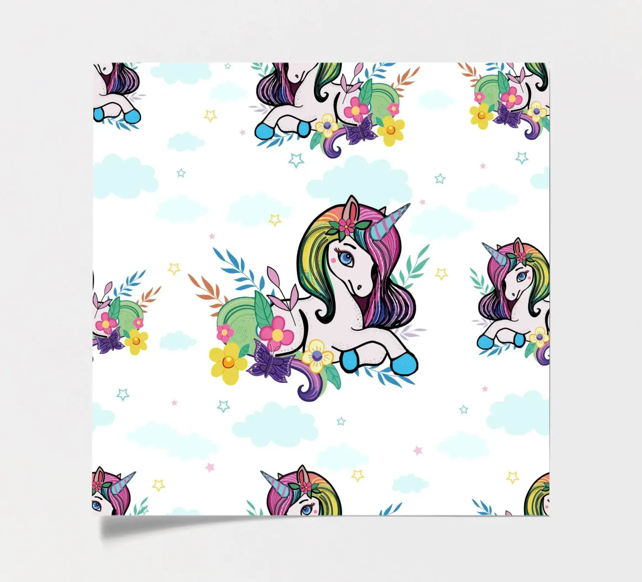 Unicorn pattern with flowers sticker sheet by gulsengunel