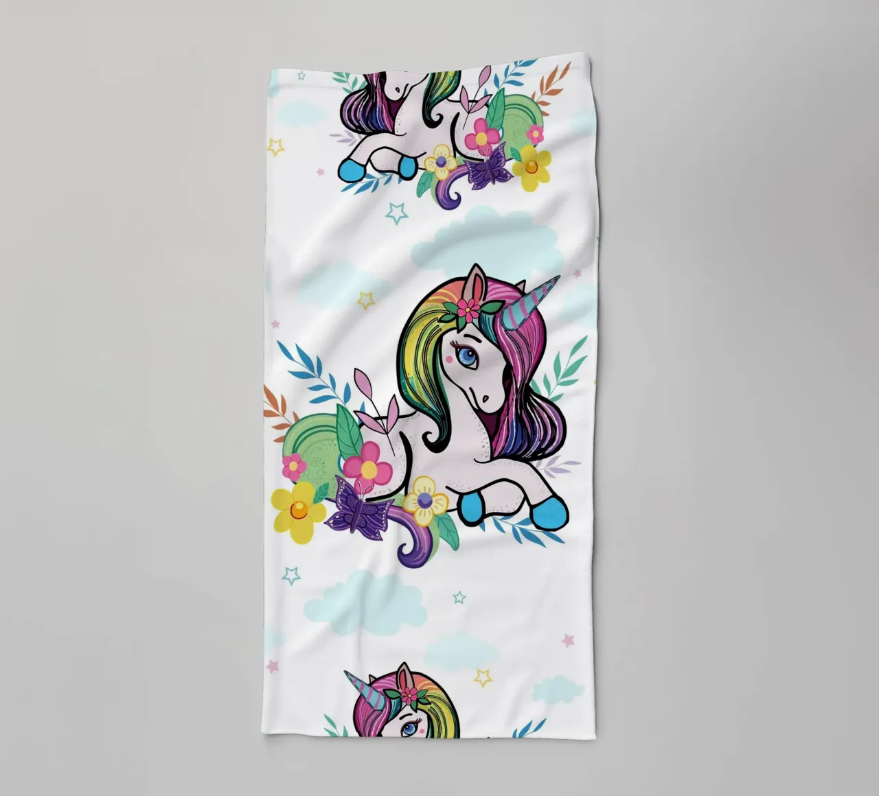 Unicorn pattern with flowers towel by gulsengunel