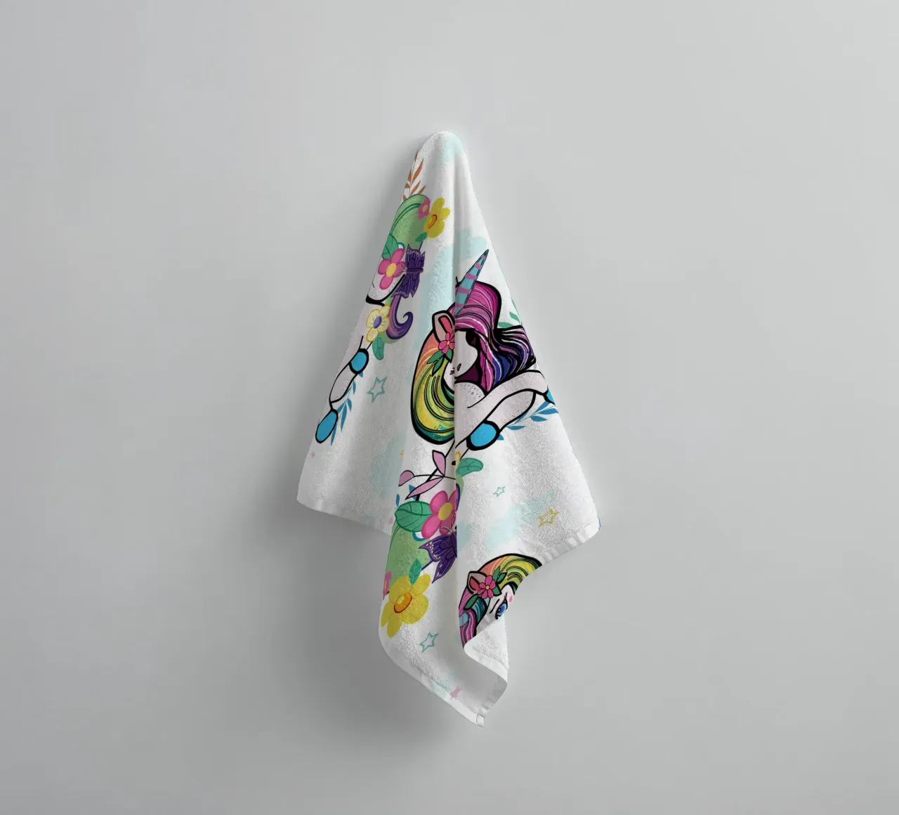 Unicorn pattern with flowers towel by gulsengunel