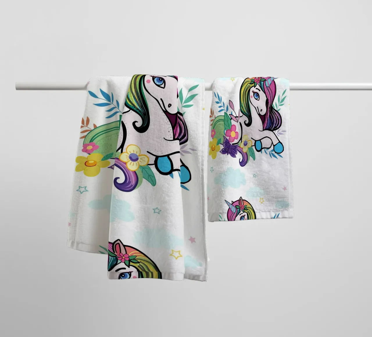 Unicorn pattern with flowers towel by gulsengunel
