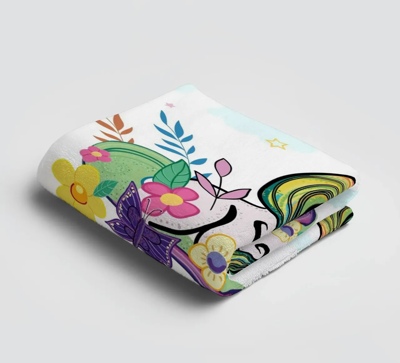 Unicorn pattern with flowers towel by gulsengunel