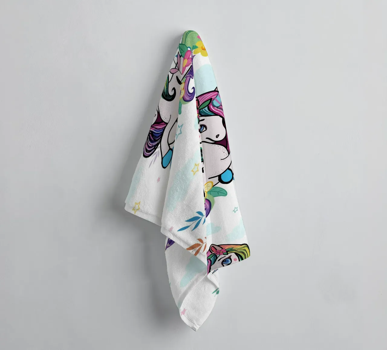 Unicorn pattern with flowers towel by gulsengunel