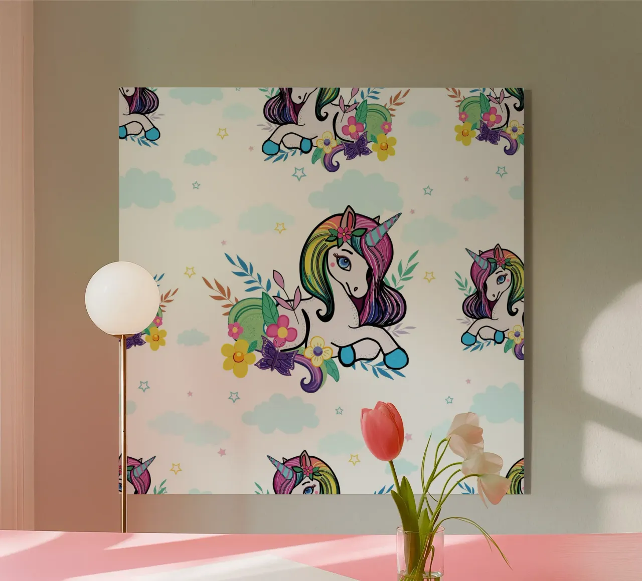 Unicornio con flores metacrilato de gulsengunel