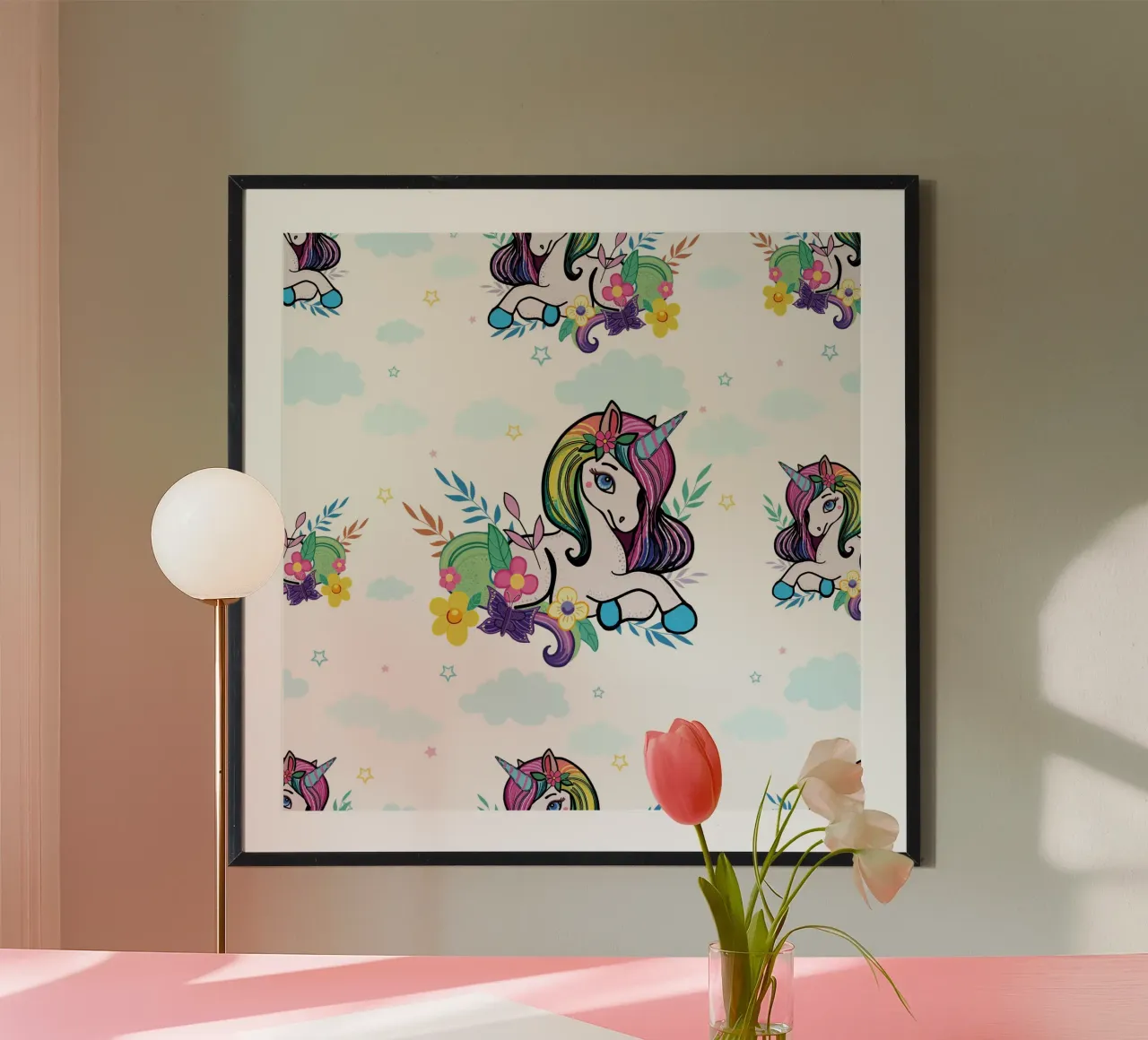 Unicorn pattern with flowers hahnemühle by gulsengunel
