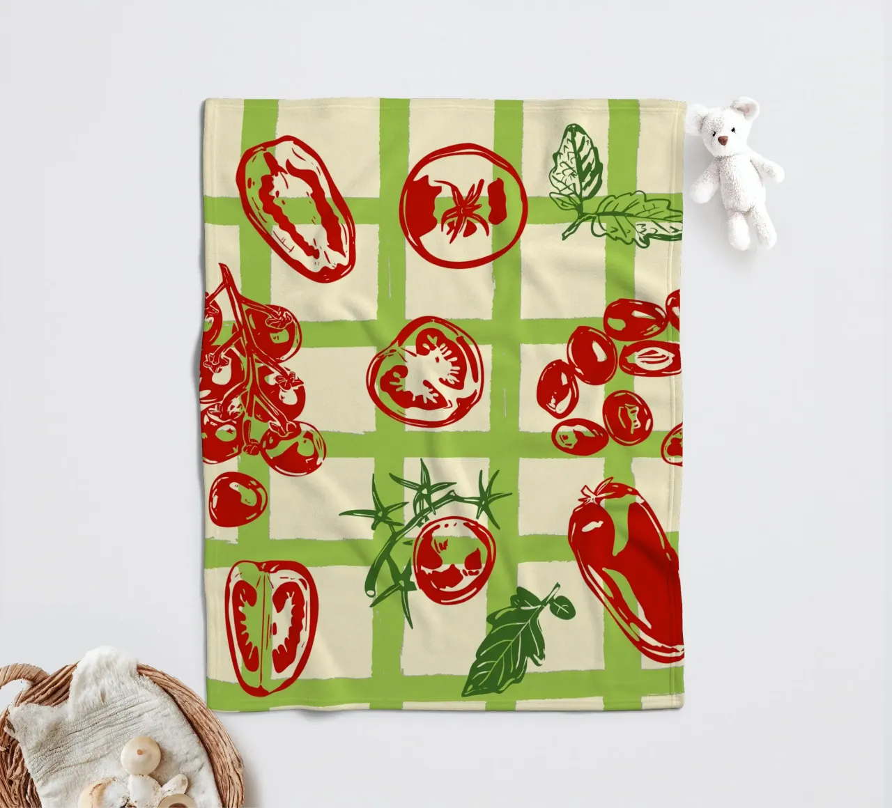 Tomato Picnic Pattern – Vintage Garden Illustration coperta in pile da EDMPROJECT