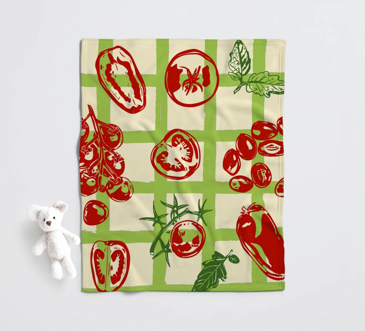 Tomato Picnic Pattern – Vintage Garden Illustration coperta in pile da EDMPROJECT