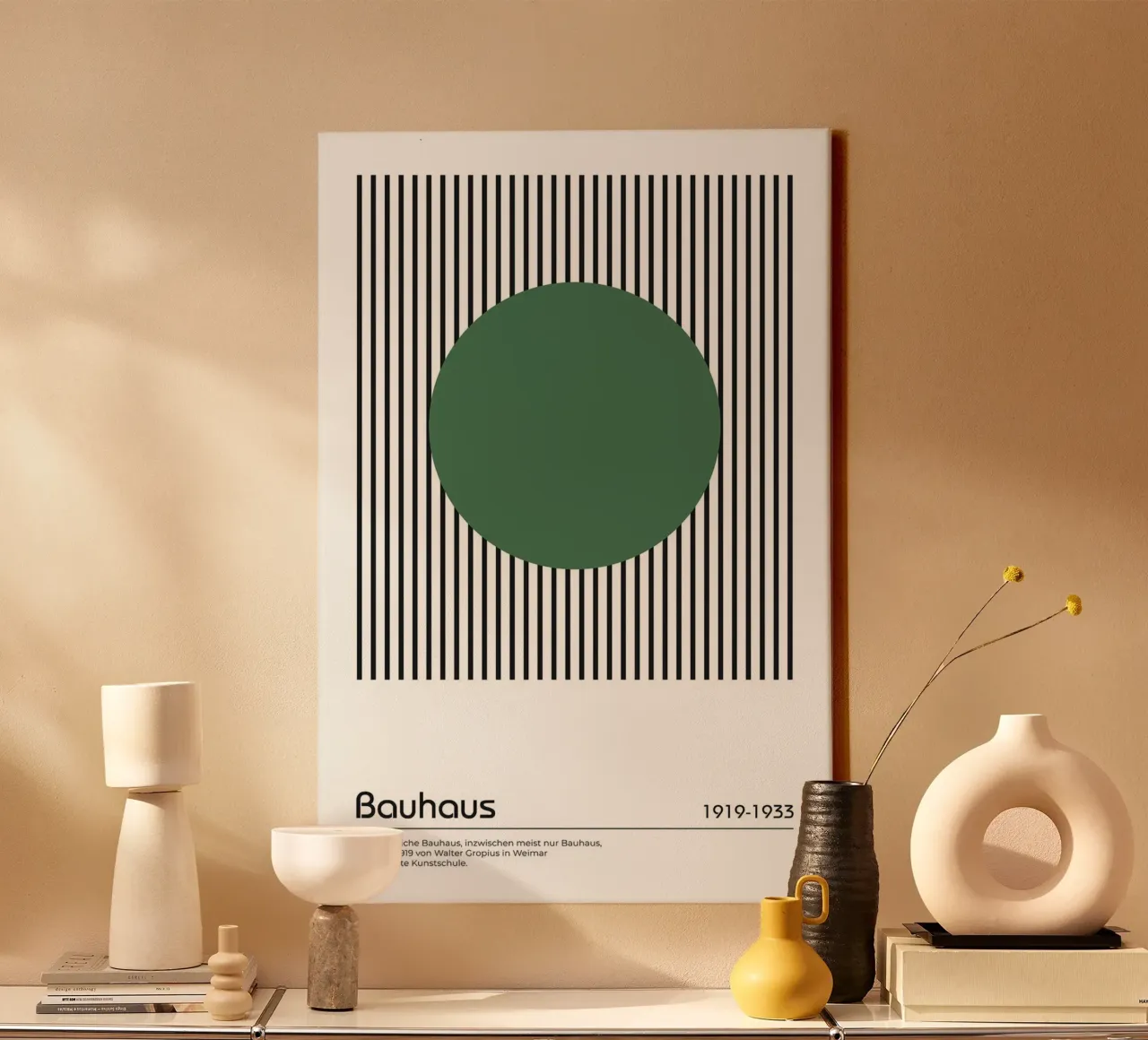 cerchio verde linee verticali nere tela da David Taylor