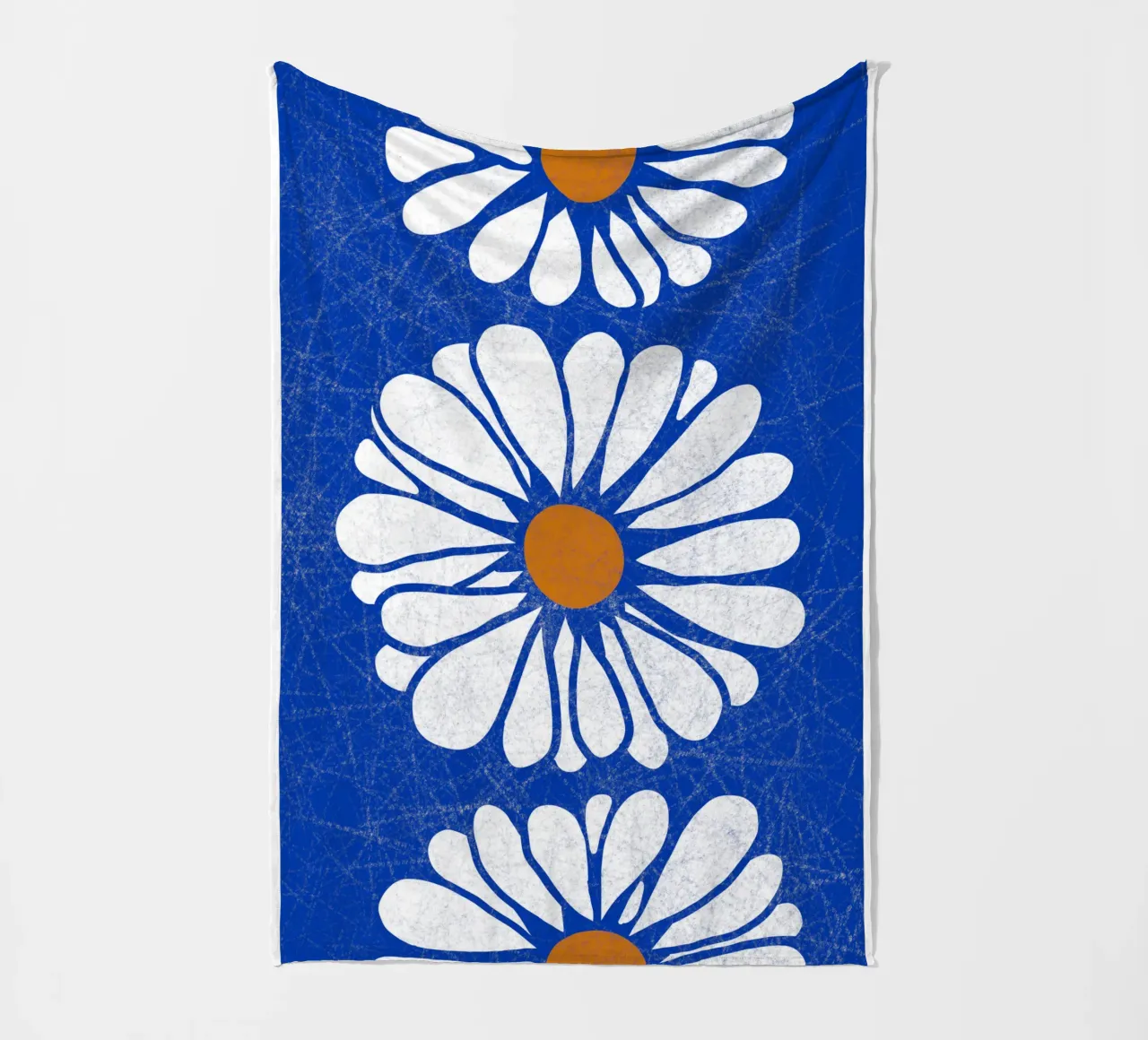 Crackled Blue White Flowers fleece blanket by TijanaArtStudio88