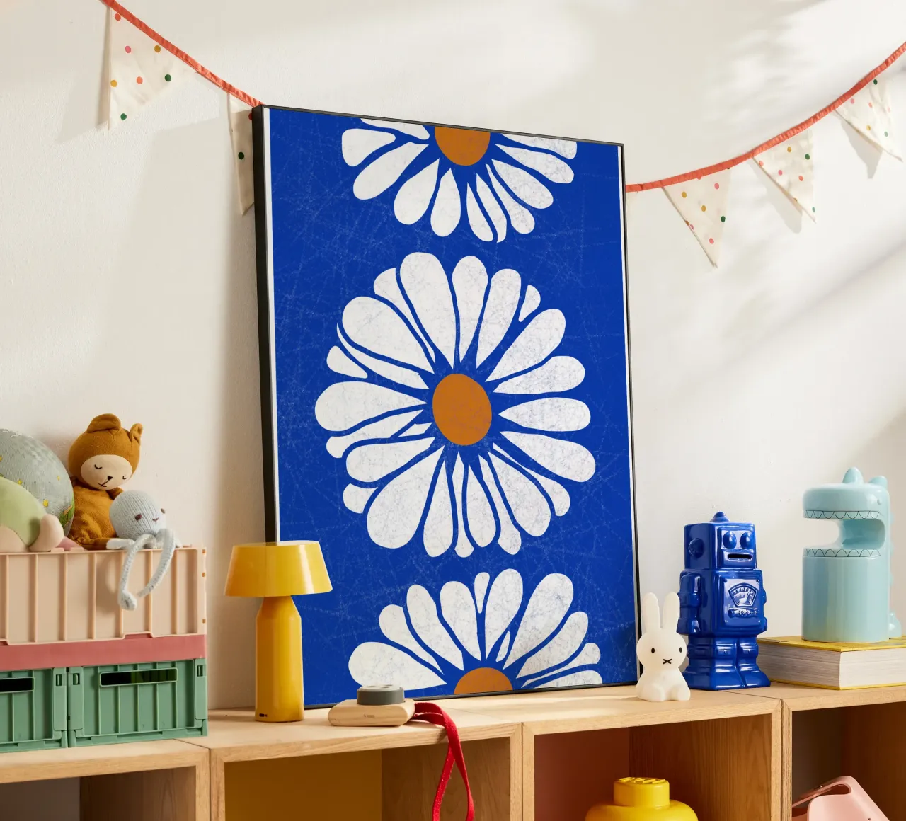 Crackled Blue White Flowers Alu-Dibond von TijanaArtStudio88
