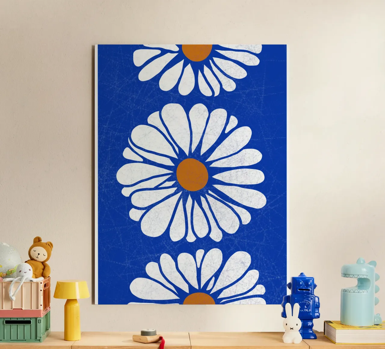 Crackled Blue White Flowers Alu-Dibond von TijanaArtStudio88