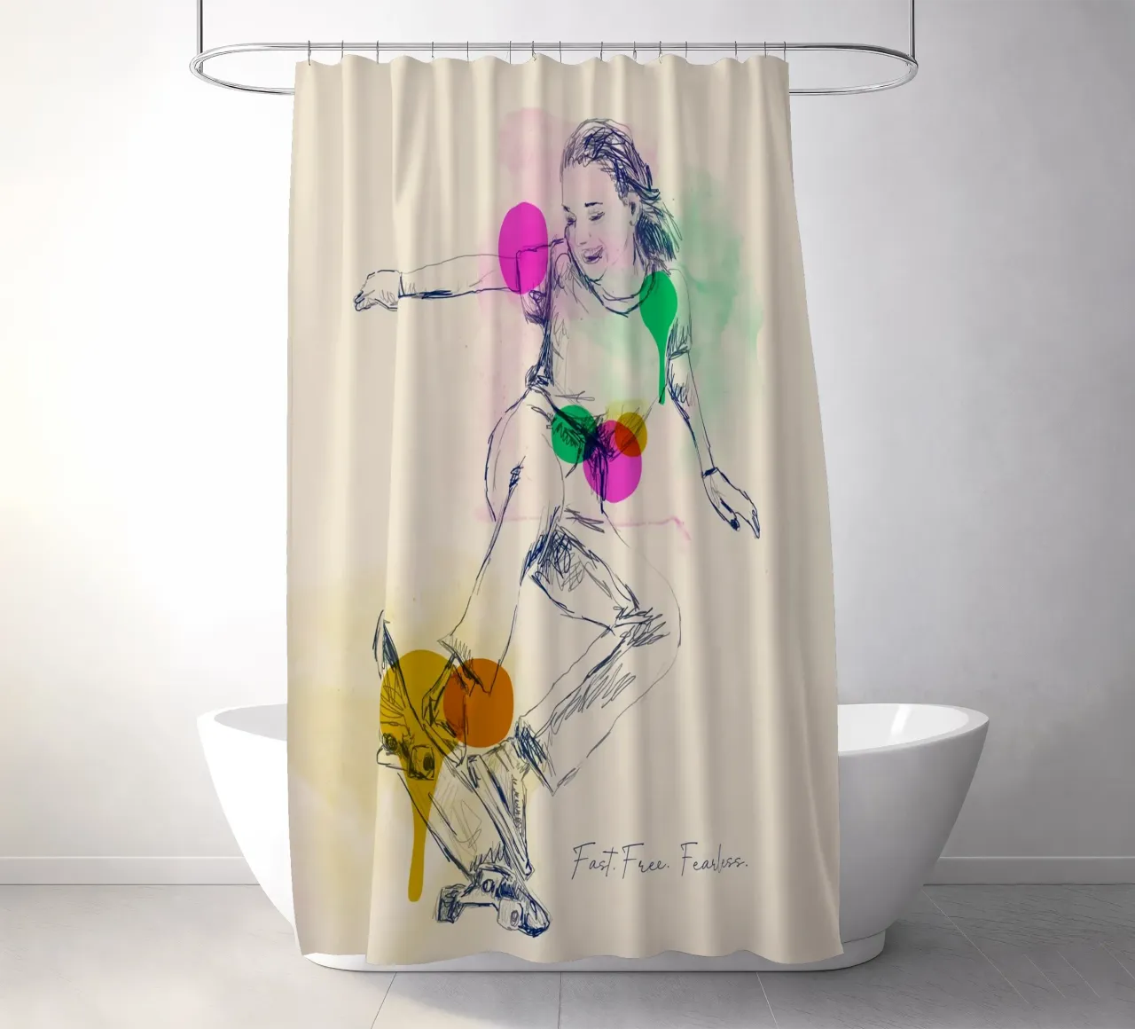 Fast. Free. Fearless. tenda da doccia da Indigo Rain