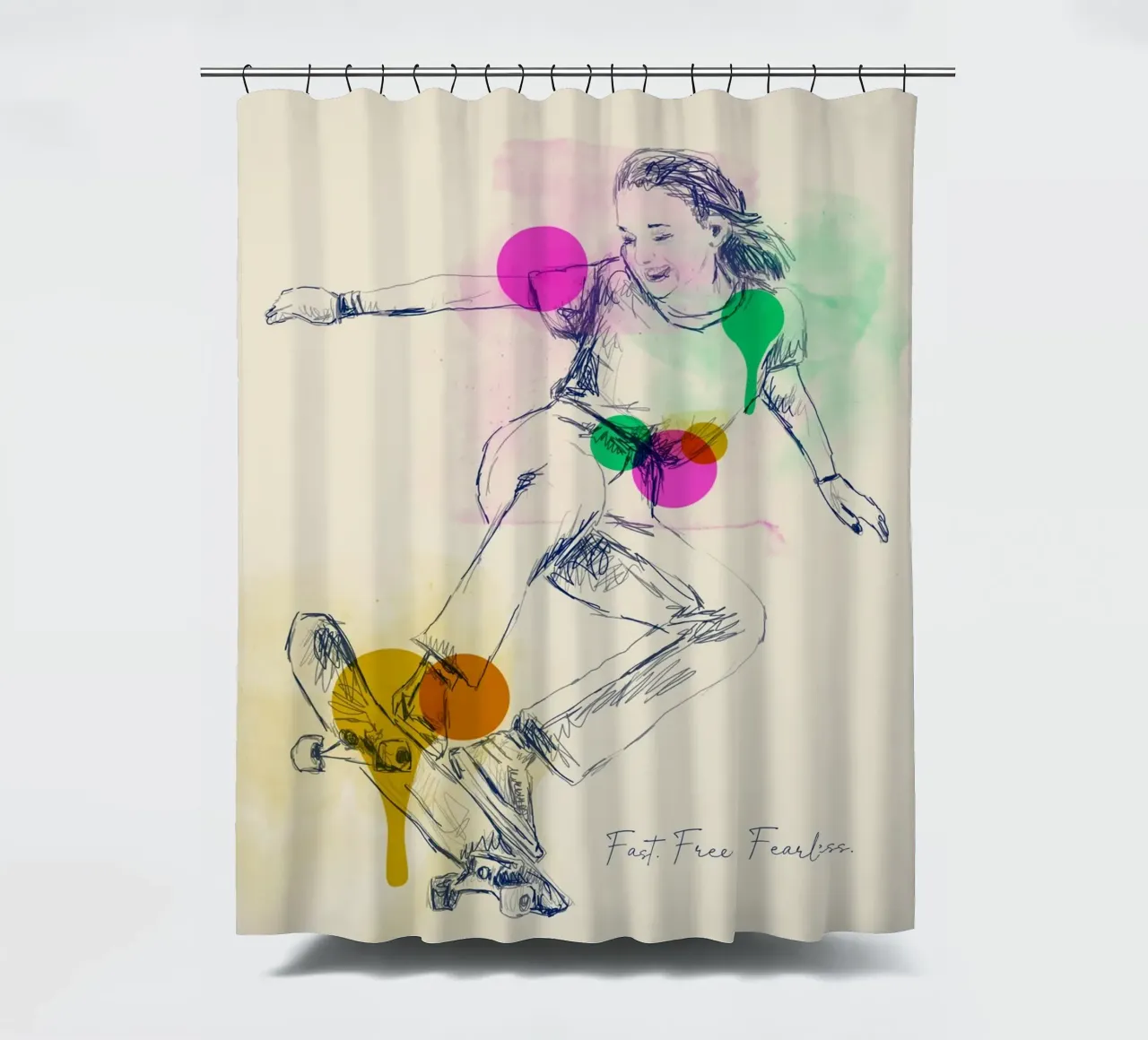 Fast. Free. Fearless. tenda da doccia da Indigo Rain