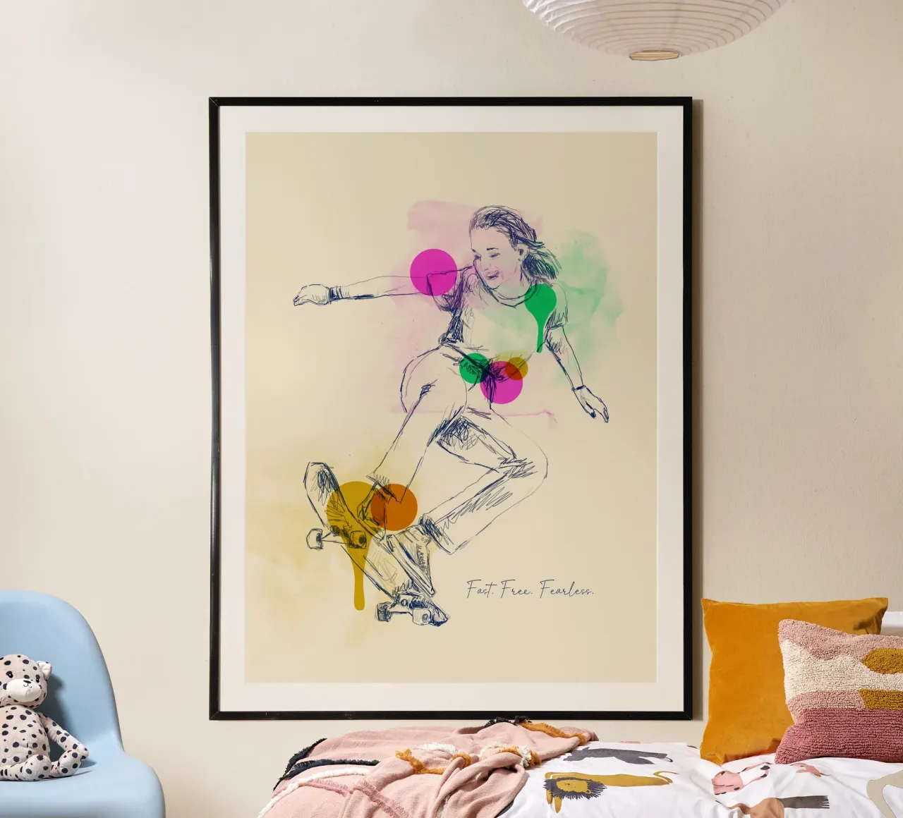 Fast. Free. Fearless. poster con telaio in alluminio da Indigo Rain
