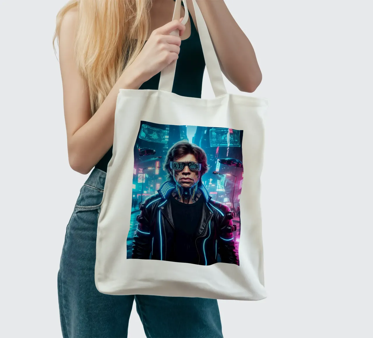 Mick Jagger - Cyber Punk art style borsa in juta da Lembayung art