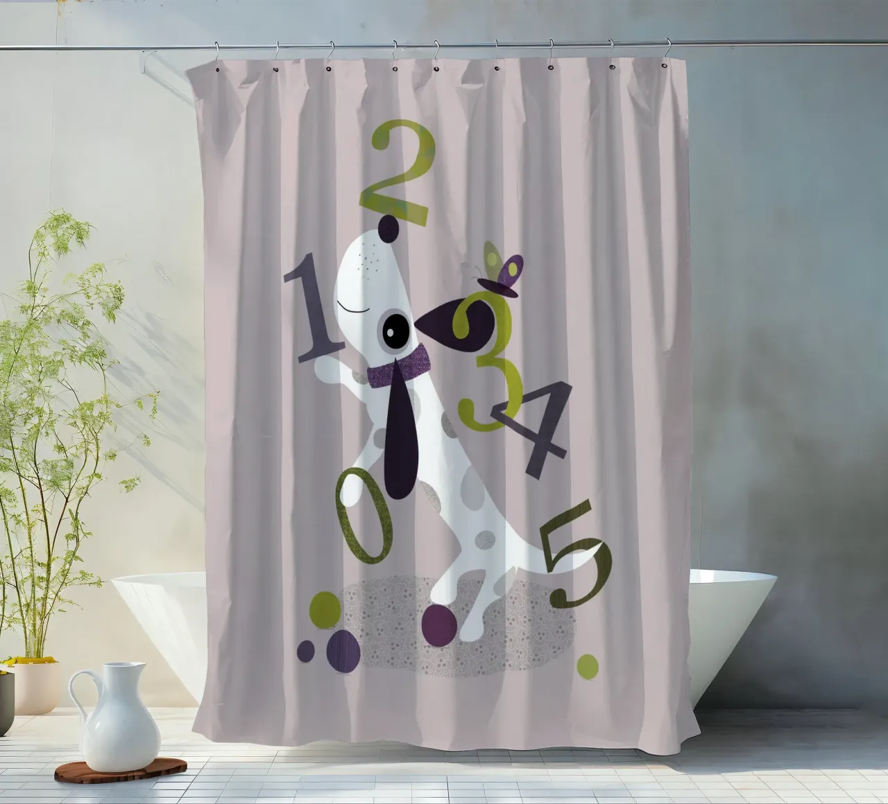 Counting Pup A Playful Numbers Print shower curtain by JaySan Studio