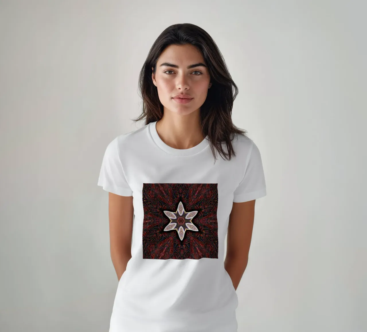 Bright star on textured reddish dark background t-shirt by Gürsel Yesil Digital Art