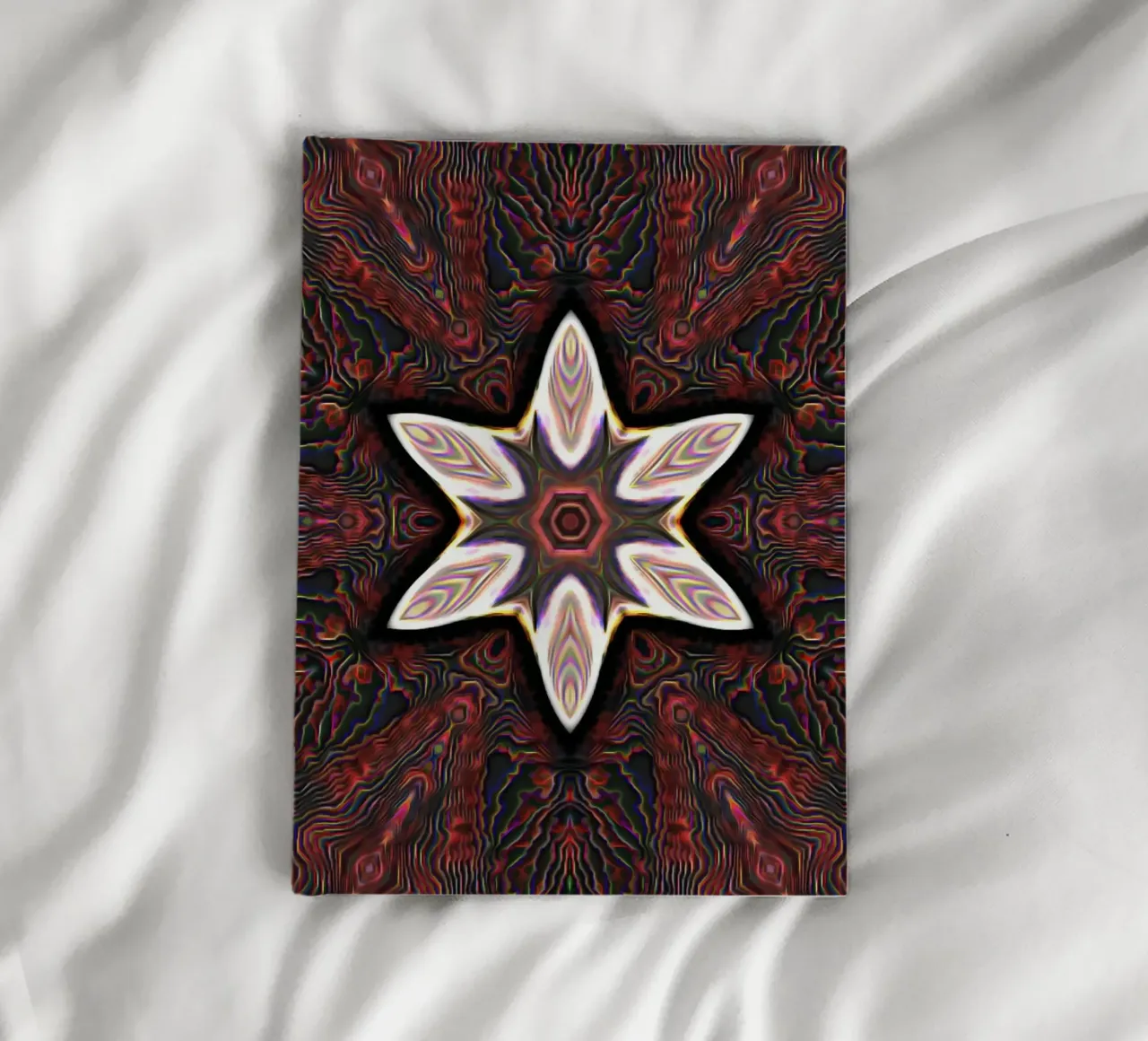 Bright star on textured reddish dark background notebook by Gürsel Yesil Digital Art