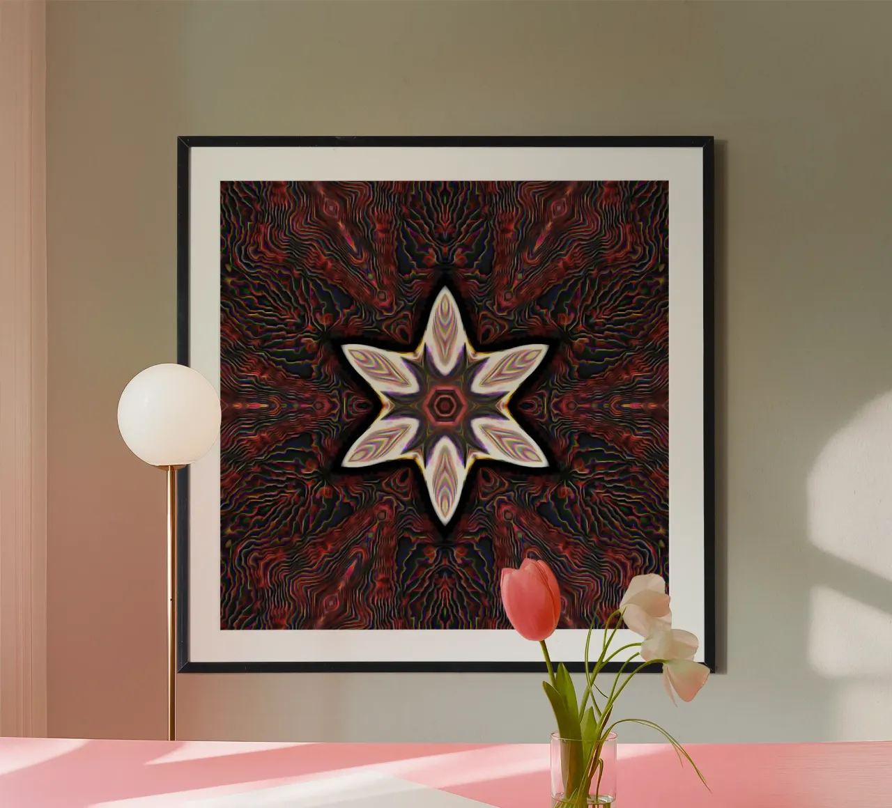 Bright star on textured reddish dark background hahnemühle by Gürsel Yesil Digital Art