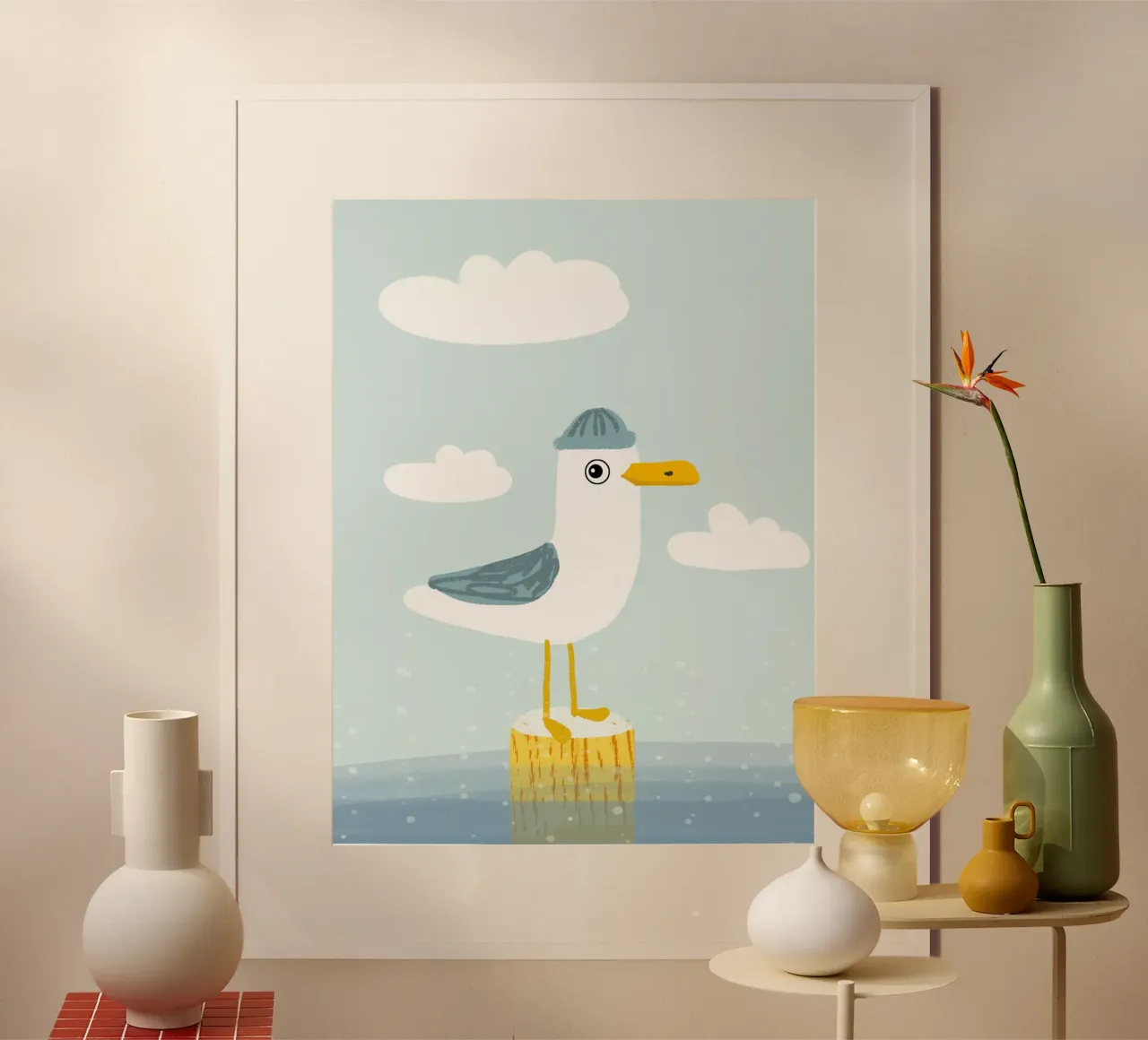 Gabbiano artico poster con telaio in legno da Julia Reyelt
