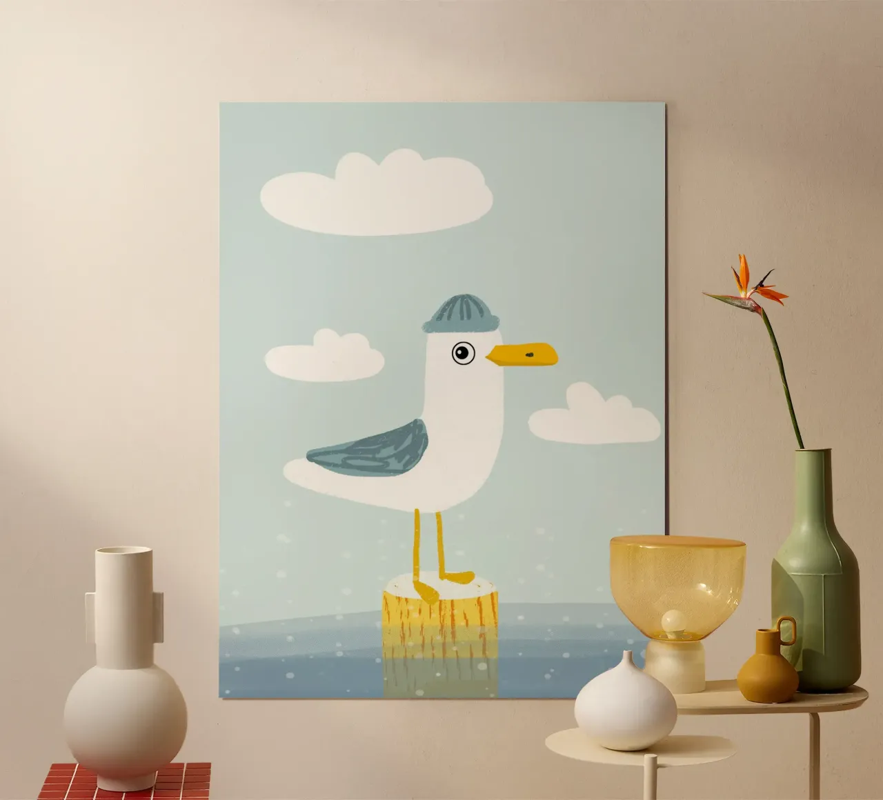 Gabbiano artico poster con telaio in legno da Julia Reyelt