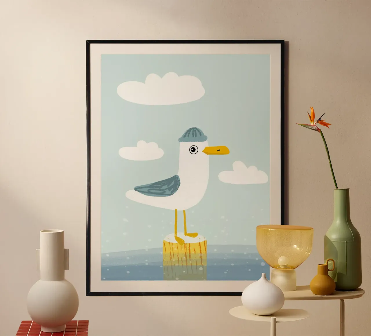 Gabbiano artico poster con telaio in legno da Julia Reyelt