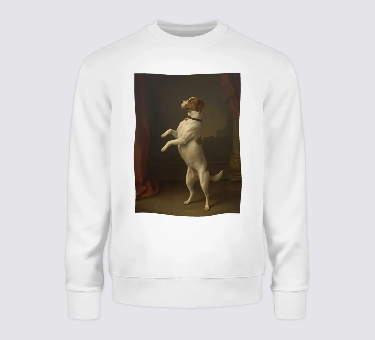 Cane in piedi sulle zampe posteriori in un classico studio di posa felpa da DesignDoodle