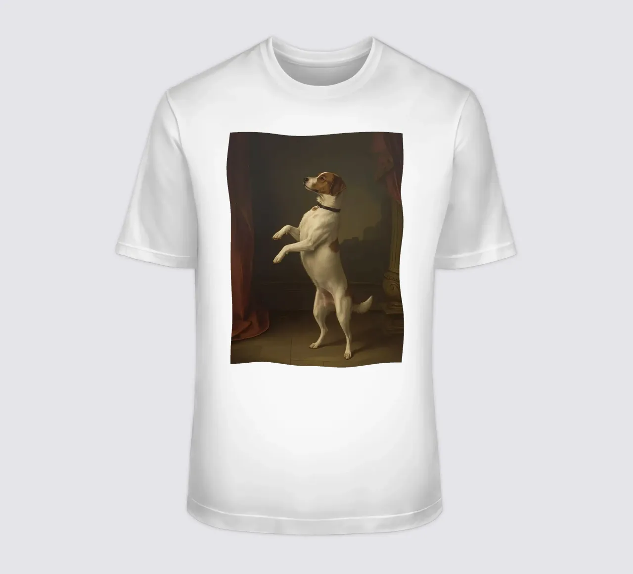 Cane in piedi sulle zampe posteriori in un classico studio di posa t-shirt da DesignDoodle