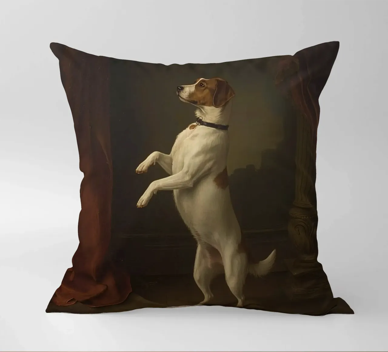 Cane in piedi sulle zampe posteriori in un classico studio di posa cuscino da DesignDoodle