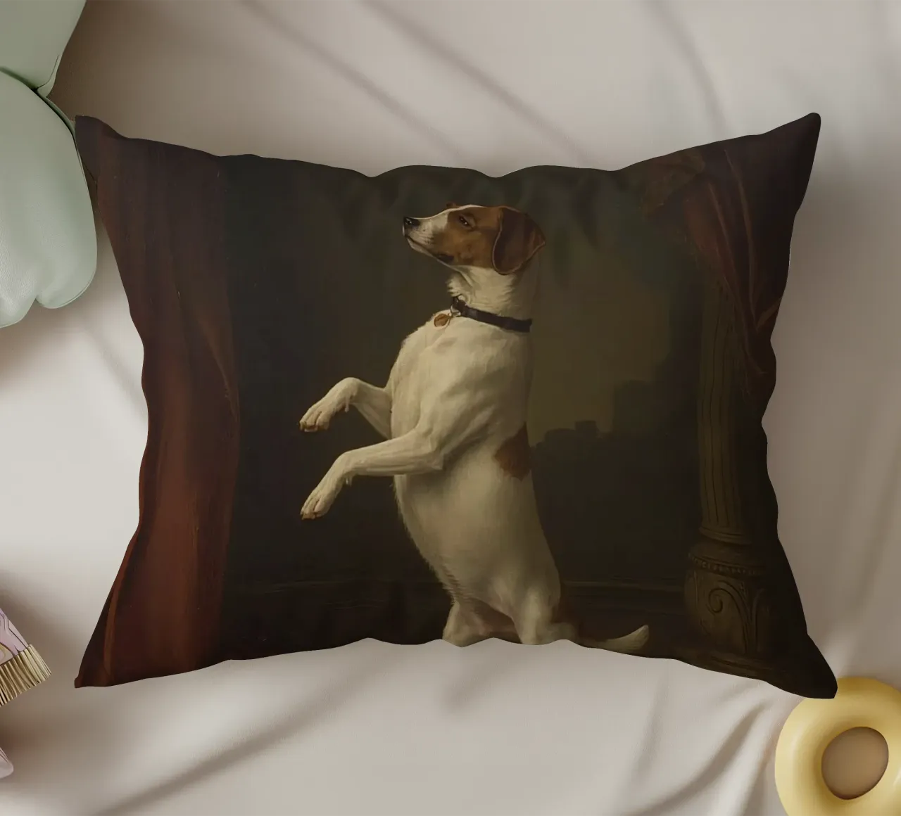 Cane in piedi sulle zampe posteriori in un classico studio di posa cuscino da DesignDoodle