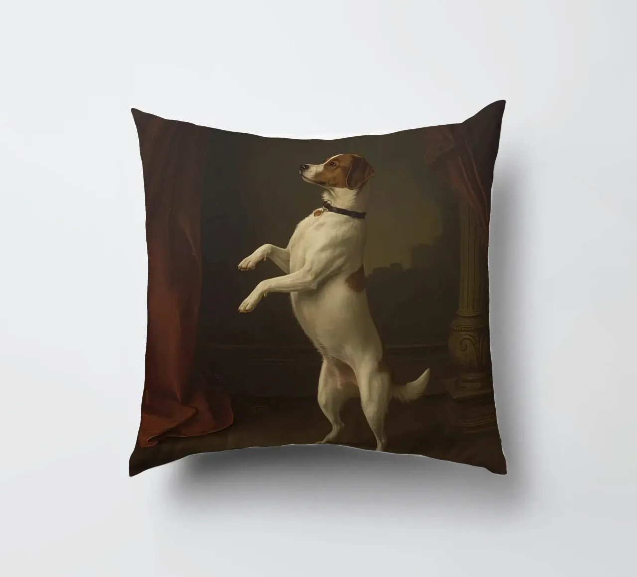 Cane in piedi sulle zampe posteriori in un classico studio di posa cuscino da DesignDoodle