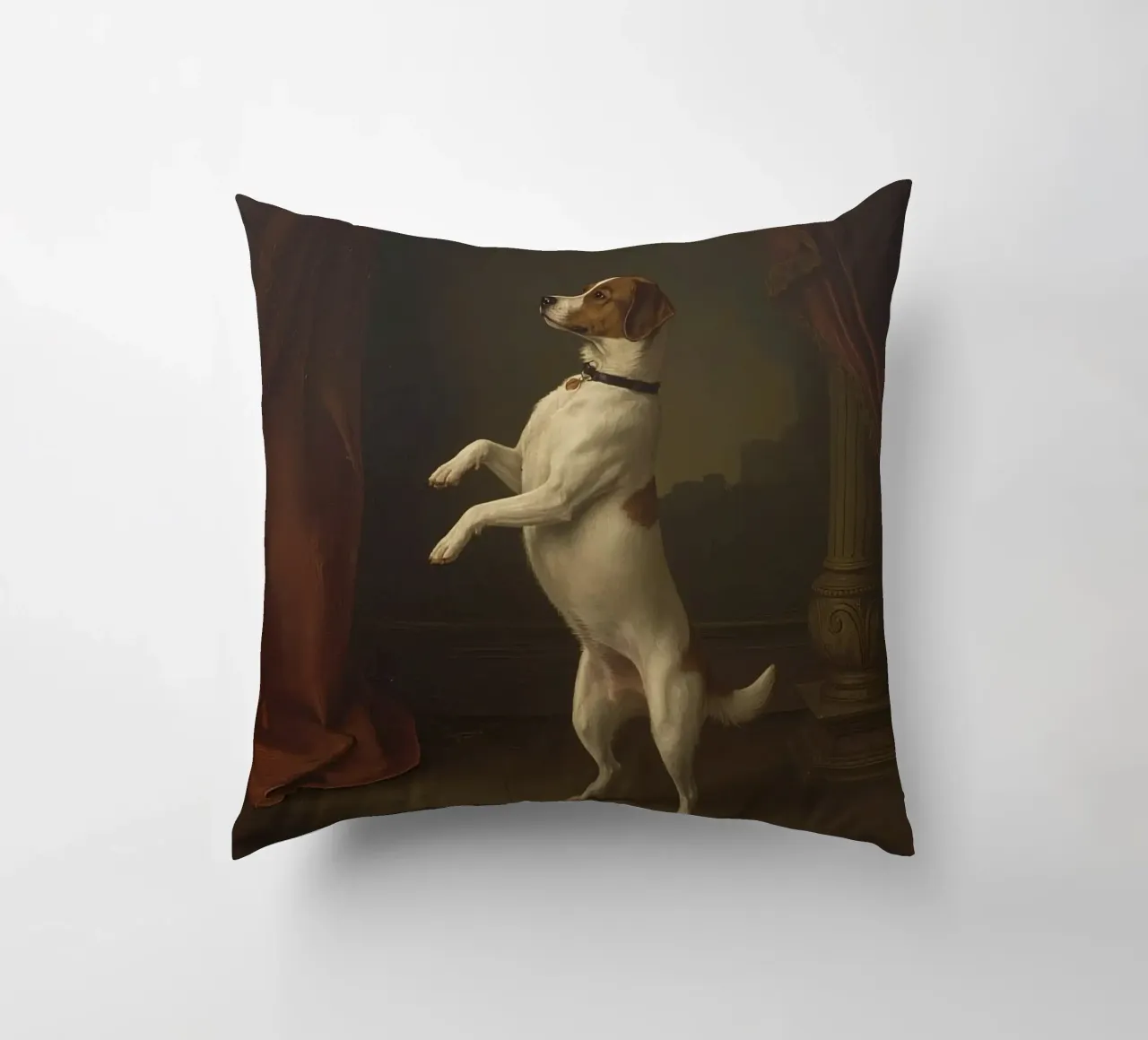 Cane in piedi sulle zampe posteriori in un classico studio di posa cuscino da DesignDoodle
