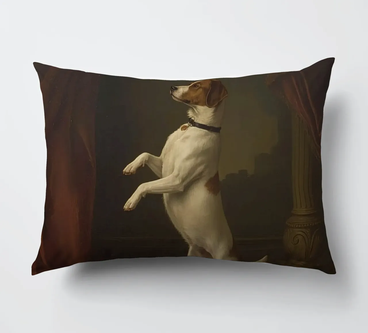 Cane in piedi sulle zampe posteriori in un classico studio di posa cuscino da DesignDoodle