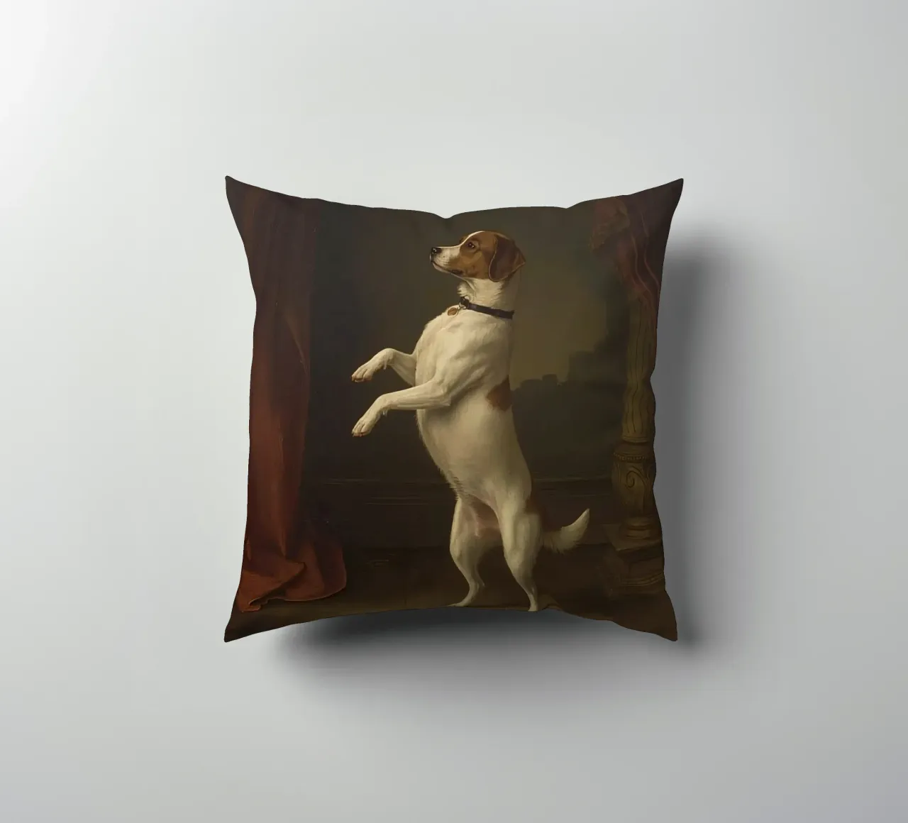 Cane in piedi sulle zampe posteriori in un classico studio di posa cuscino da DesignDoodle
